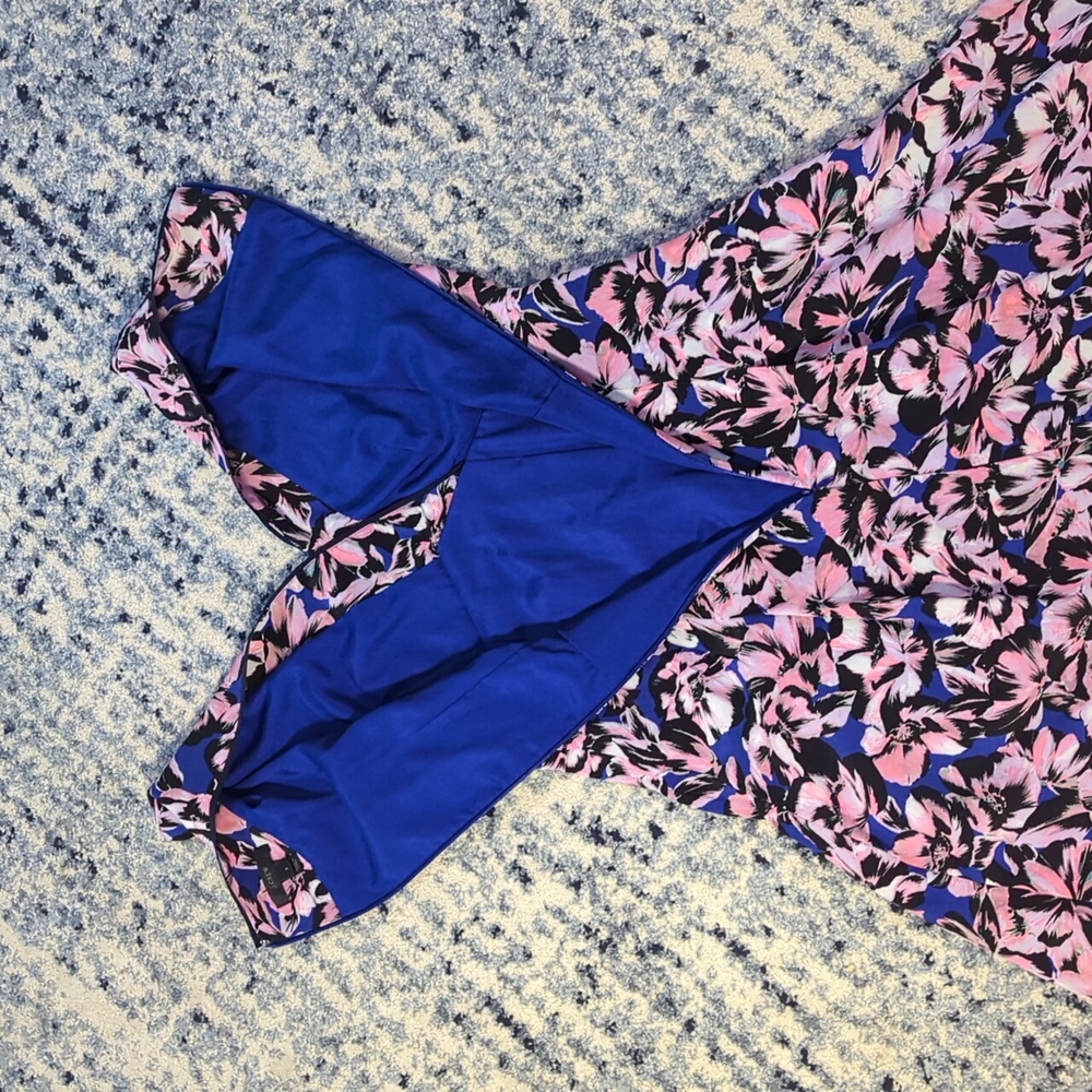 J Crew 2 silk dress floral pink blue midi length zip in back sleeveless pleated - Picture 15 of 16